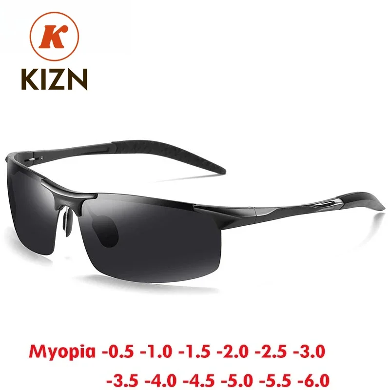

KIZN Aluminum Magnesium Half Frame Myopia Sunglasses Women Sports Men Drive Polarized Custom Prescription Goggles -0.5 to -6.0