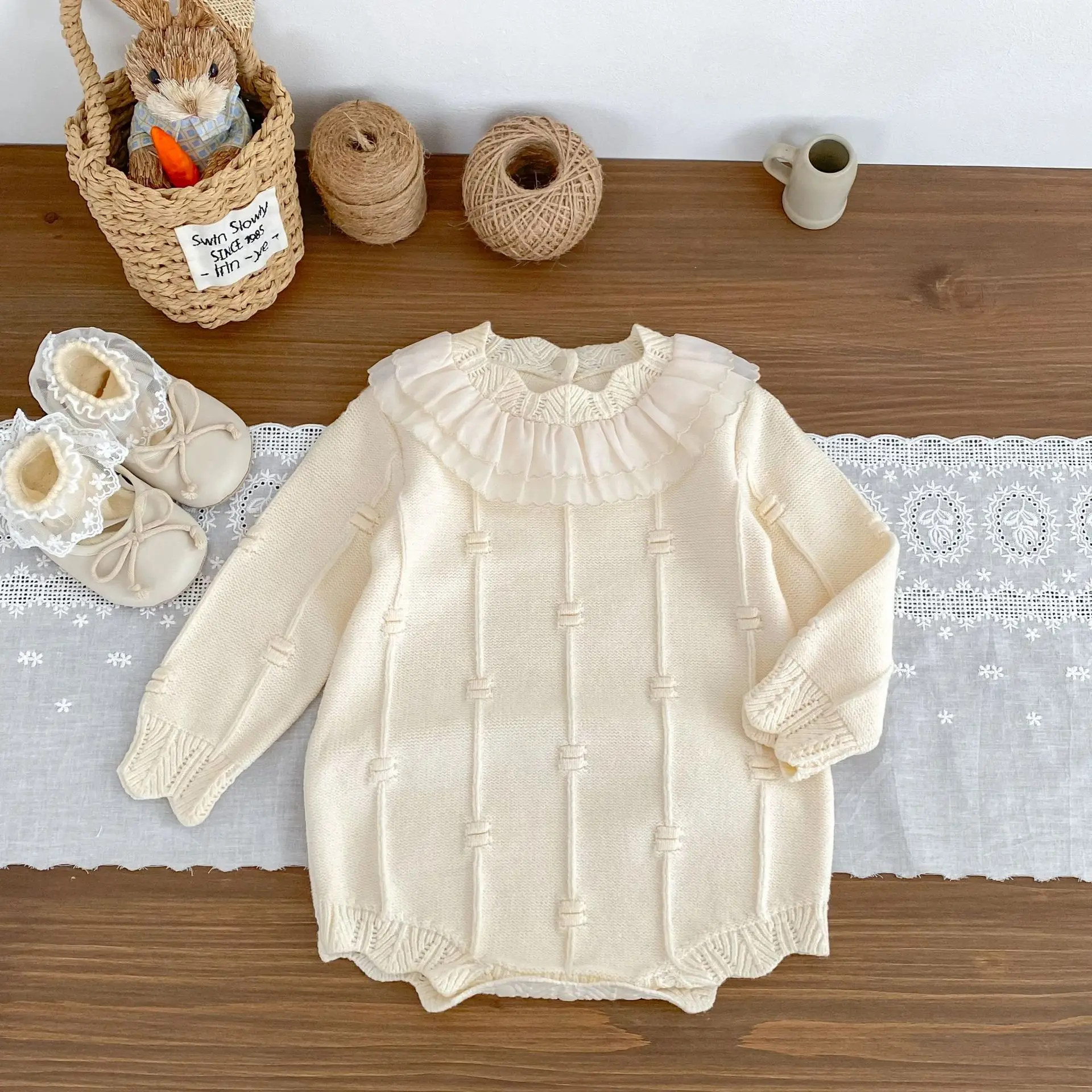 

Infant Girl Cute Solid Versatile Jumpsuit Newborn Toddler Clothes 0-24M 2025 Autumn New Baby Long Sleeve Knitted Bodysuit