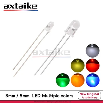 100 sztuk 3mm 5mm Super jasna woda przezroczysta zielona czerwona biała żółta niebieska żarówka LED emitująca dioda przezroczysta okrągła