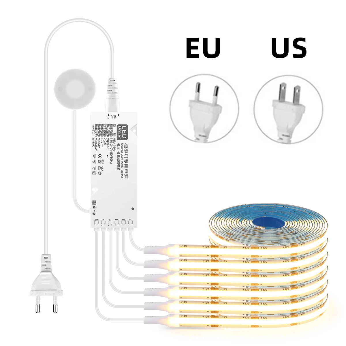 Penetrable Wood Touch Sensor Ściemnialna taśma LED COB Pod szafką Kolekcja Wyświetlacz Regał Szafa Samoprzylepna lampa