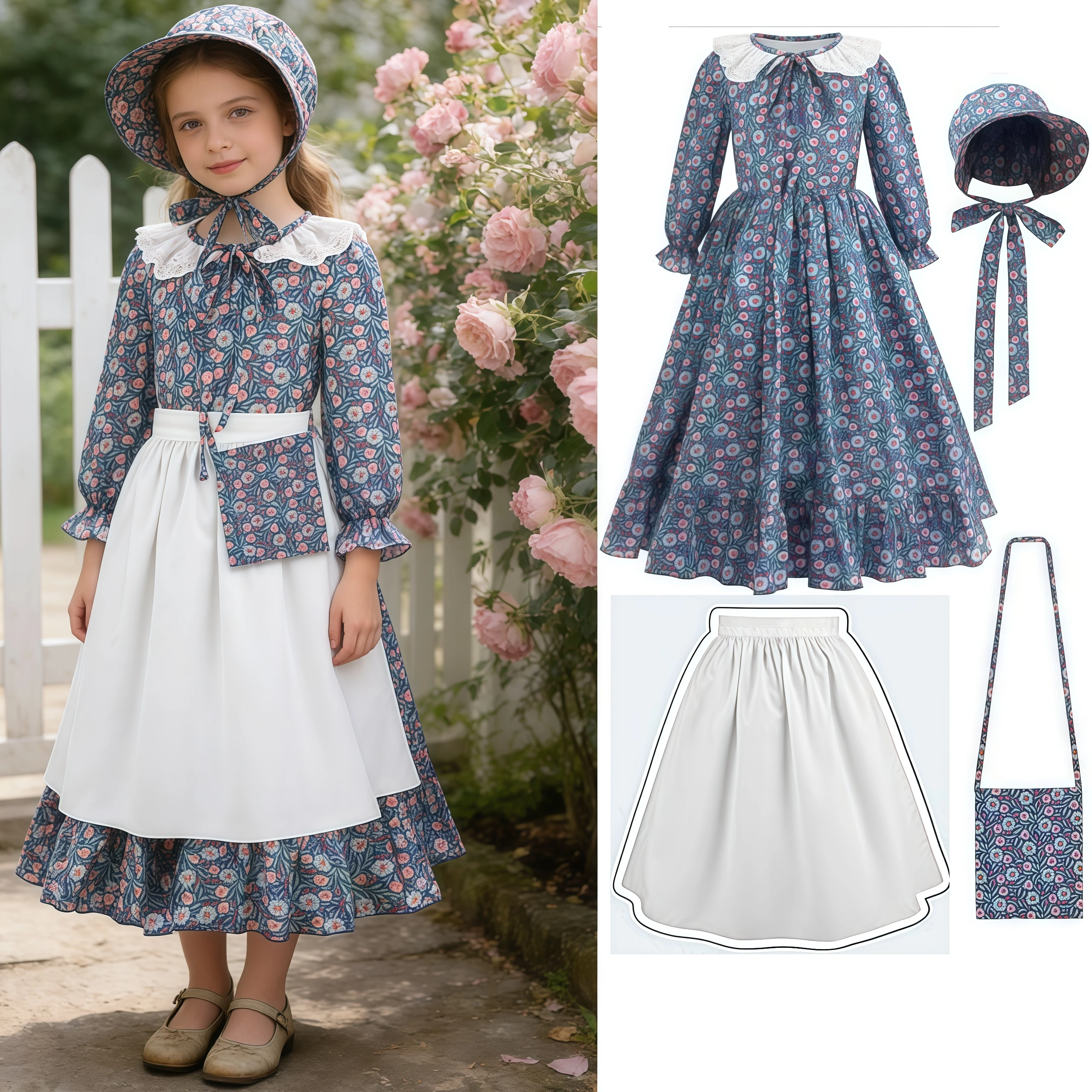 

Исторический колониальный костюм девочки-пилигримки в стиле прерий с фартуком для косплея, карнавала, Хэллоуина, маскарадных вечеринок, платье-вестидос