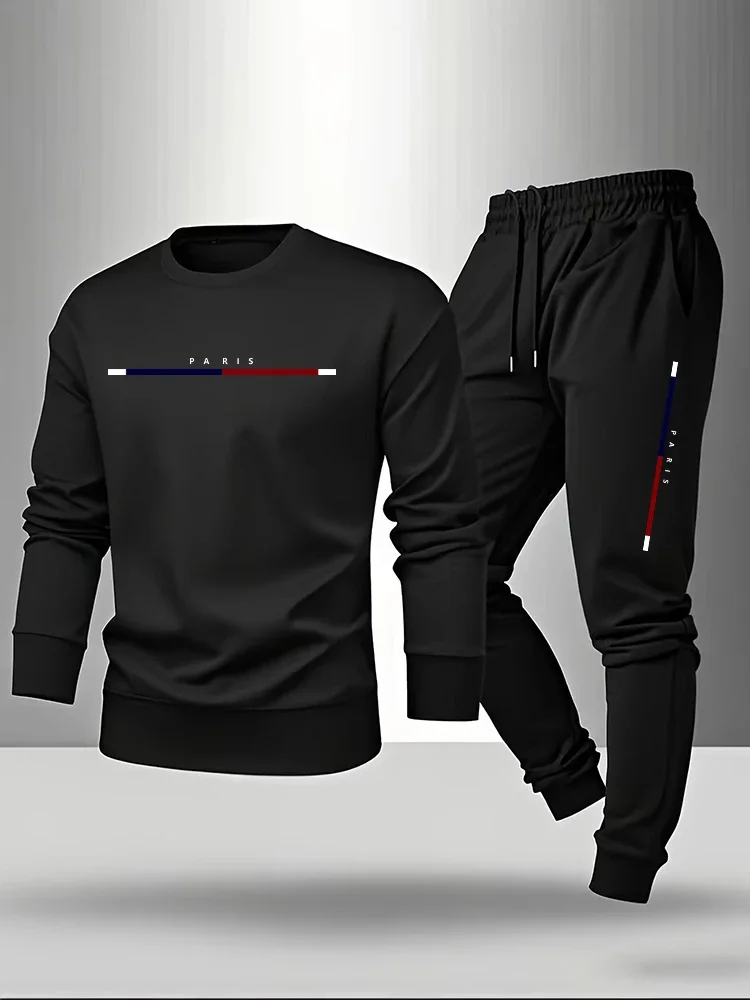 

2026 New Men Longsleeve T-shirt and Sweatpants Paris Print Sweatshirt Outfit Spring Autumn Casual Fashion Outfits Men's Clothes