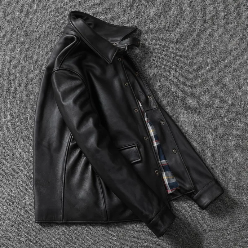The classic tea core heavy-duty leather for men top layer and wax-dyed thickened coat
