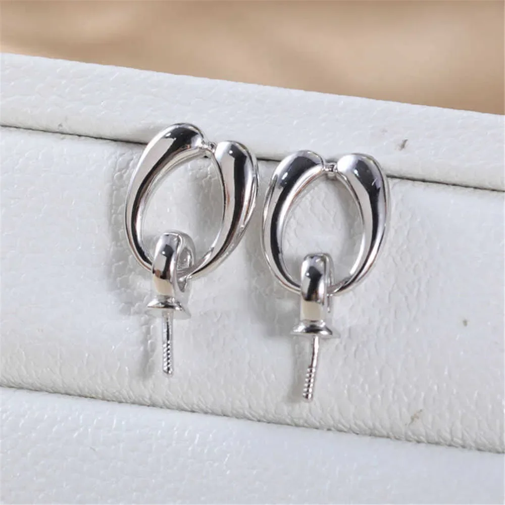 DIY Pearl Accessories New S925 Sterling Silver Fashion Temperament Smooth Earrings Empty Tray Exquisite Versatile Niche Design