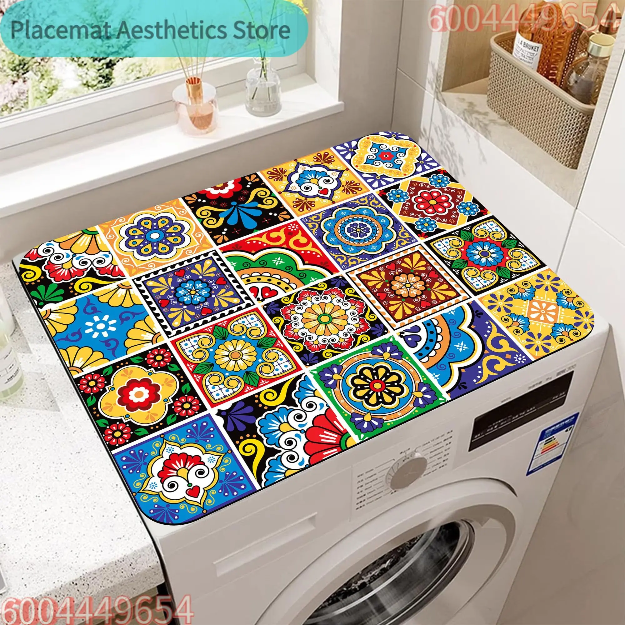 Colorful Mexican Boho Washer and Dryer Washing Machine Dust Cover Pad Anti-slip Absorbent Protector Mat Home Decoration