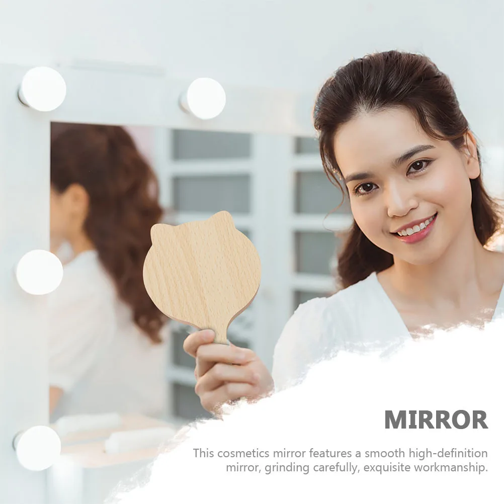 Espejos de viaje de mano con diseño de orejas de gato, mango de madera, alta calidad, creativo, resistente al desgaste, duradero, 2 uds.