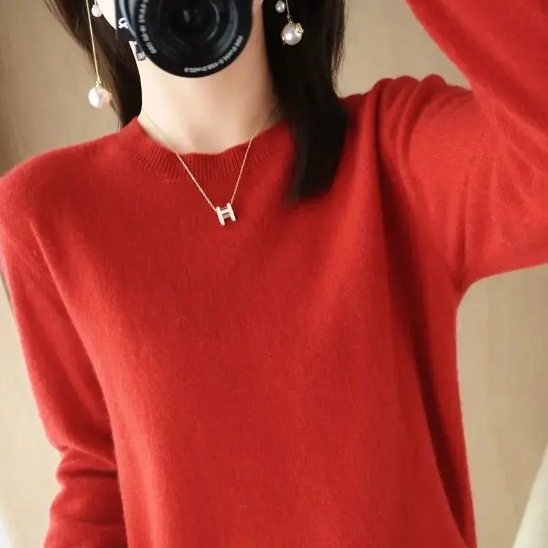 

Korean O-neck Slim Thicken Knitted Pullovers Woman 2024 Winter Plus Velvet Sweater Casual Fleece Lined Warm Knitwear Tops C148