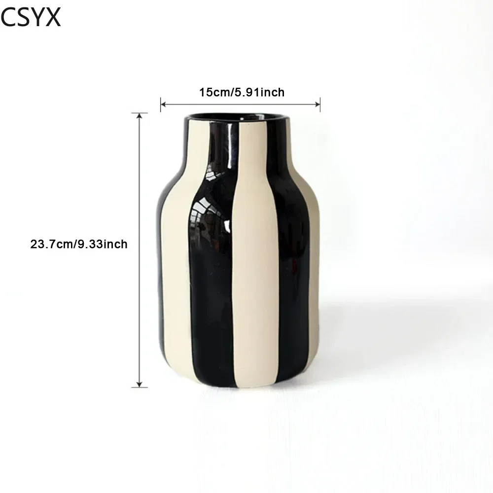 Nordic Ins Black & Red Striped Ceramic Vase - Bedroom & Dining Table Flower Arrangement Container, Wedding Decoration