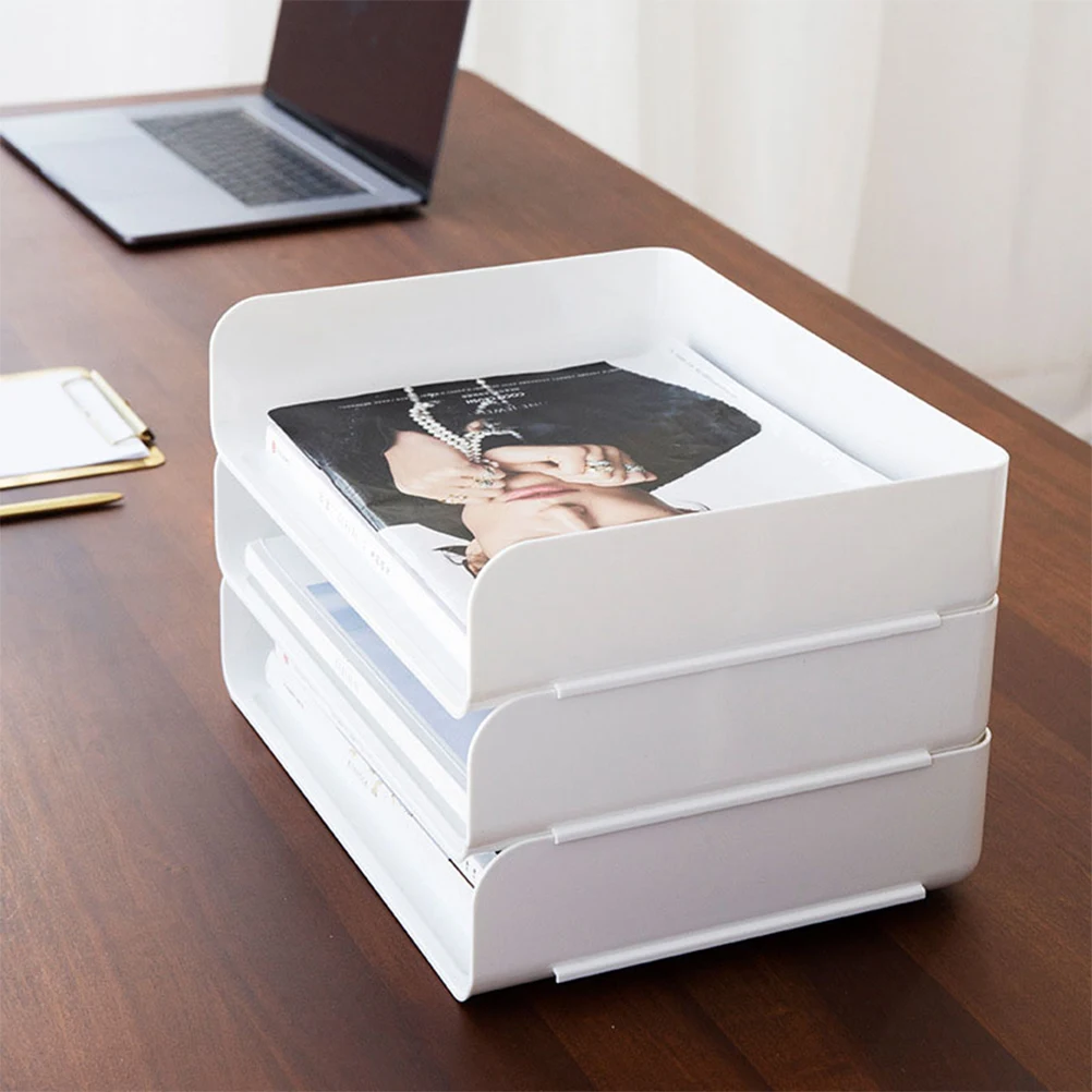 Desktop ganizer White Plastic Stackable Desk ganizer Desk File Document Tray Document Tray File Holder Folder Cabinet