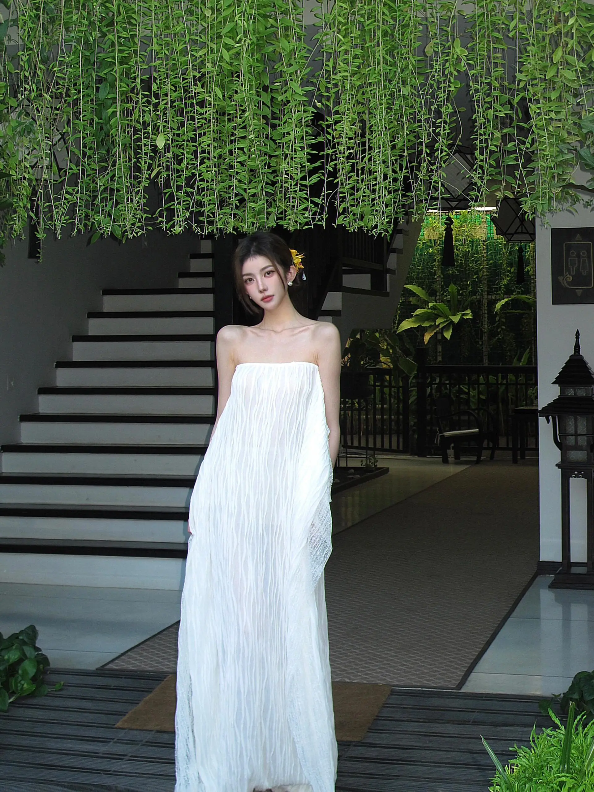 

Белое летнее платье Ele с драпировкой и V-образным вырезом, из струящейся ткани, с эффектом обертывания, модное повседневное женское платье, 100% полиэстер