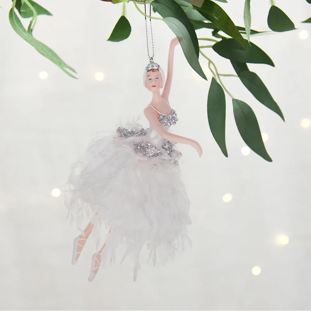 Materiale plastico Ragazza Regalo di compleanno Decorazione da appendere di Natale Danza Tutu d'argento Ballerina Ornamenti per le vacanze di Natale per bambini