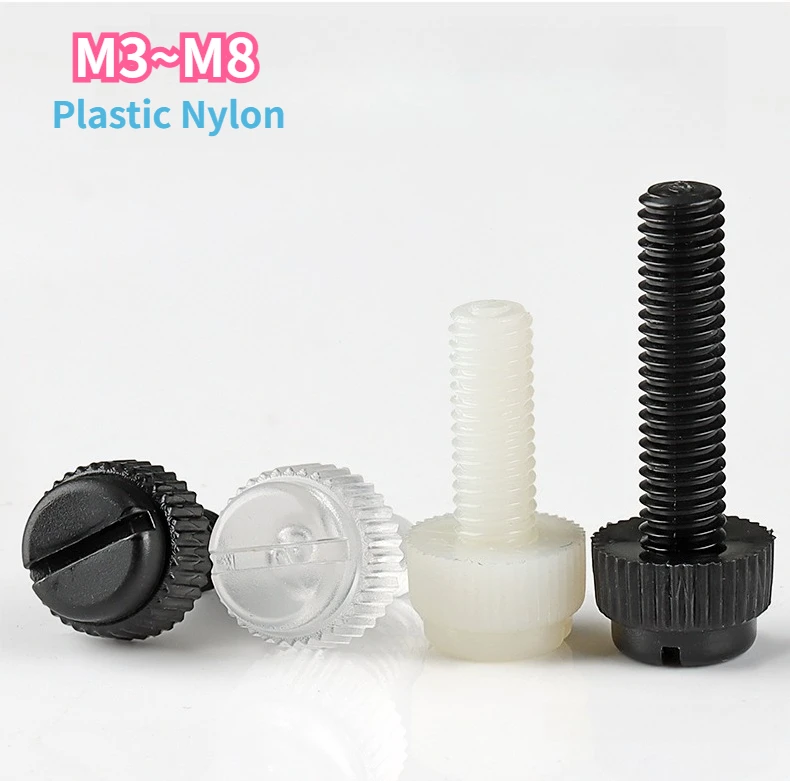 Acrylic Clear Transparent Nylon PA66 White Black Plastic Slotted Head Knurl Toolless Thumb Bolt Screw M3 M4 M5 M6 M8