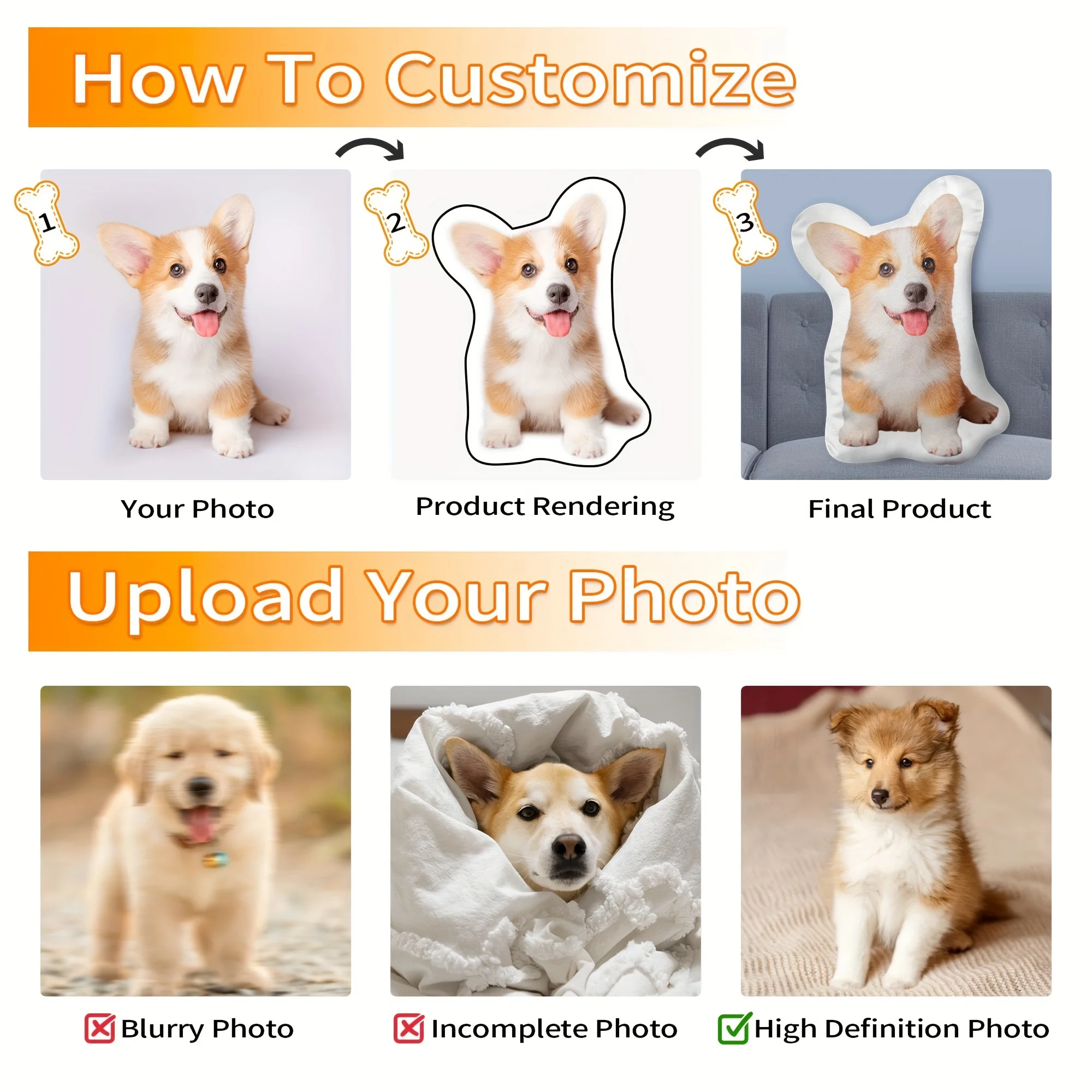 Personalisiertes Haustier-Fotokissen, personalisiertes Erinnerungsgeschenk für Hunde und Katzen, doppelseitiger Druck, bequemer Plüsch-Schlafbegleiter. – Detail 3