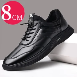 Zapatos informales de cuero genuino para hombre, zapatillas deportivas transpirables con suela duradera que aumenta la altura, resistentes al agua, tendencia de moda