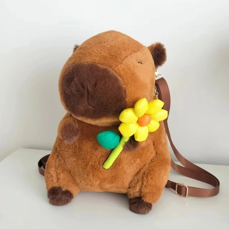 Plush Capybara Backpack for Girl Soft Animal Shaped School Bag with Adjustable Strap Shoulder Bags Crossbody Pack