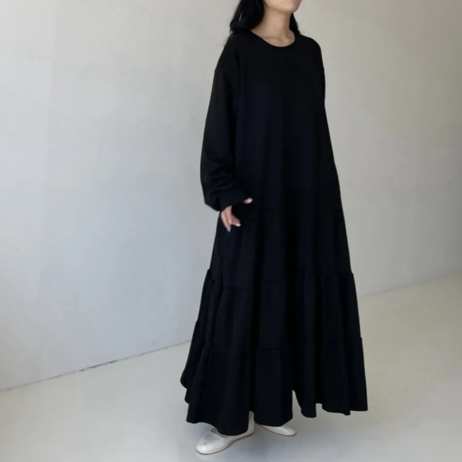 

【New style】Japanese spring and summer hoodie dress, women's ruffled skirt, loose mid-length dress, lantern sleeves, knee-high s