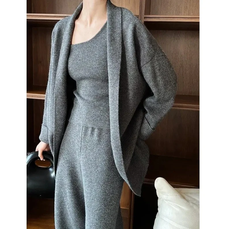 مجموعة سترة محبوكة فرنسية جديدة وبسيطة وراقية لفصل الخريف تتميز بجديد #4