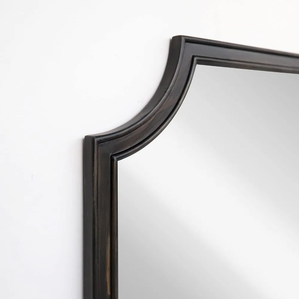 Full Scalloped Corners Arch Rectangle Wall Mirror with Wood Frame for Entryway, Living Room, Bedroom Home Décor