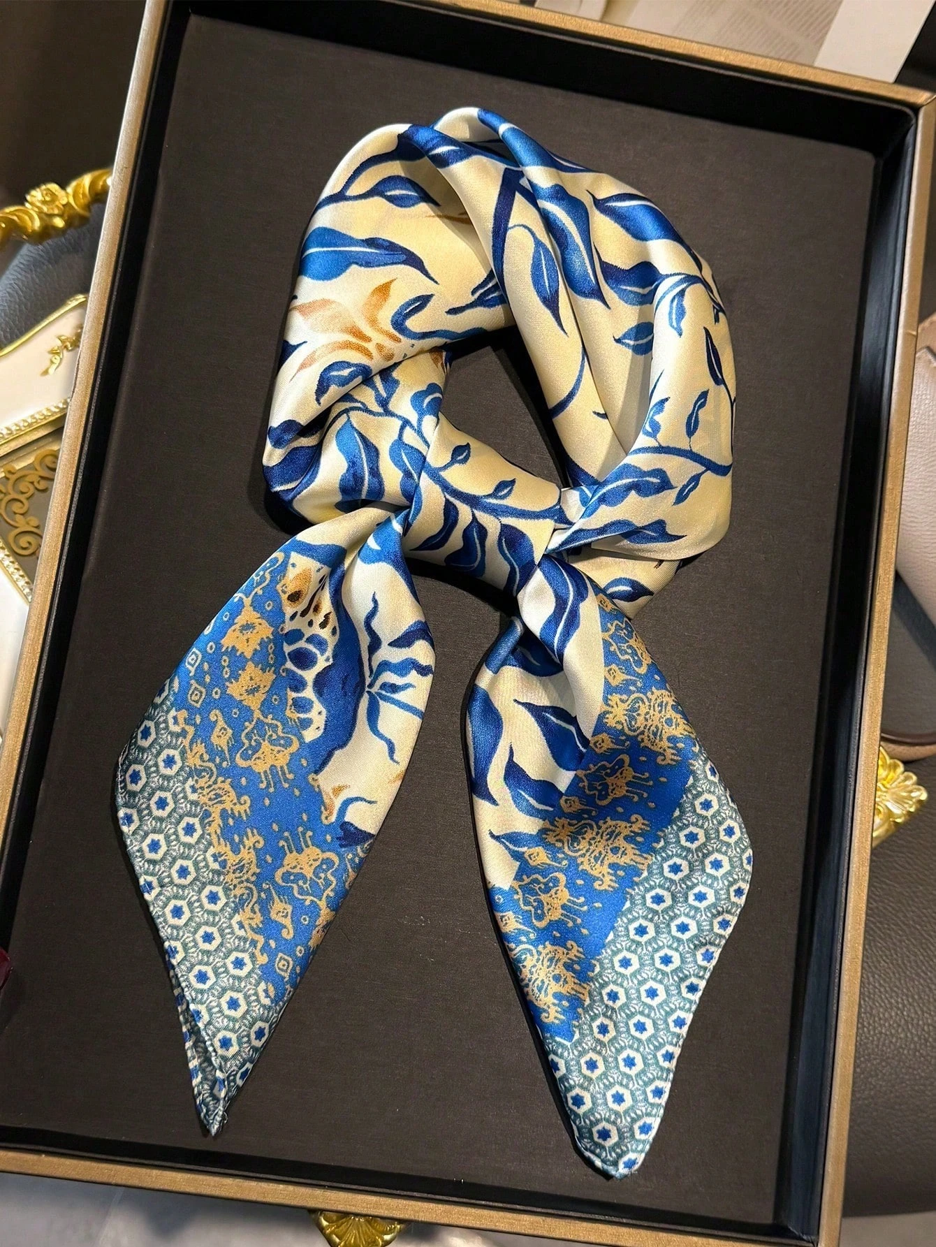 Luksusowa Marka Bohemia Nadruk Kwadratowa Jedwabna Apaszka Damska Hidżab Opaski do Włosów 70cm Chusta Damska Satynowa Szal Bandana Opaska na Głowę