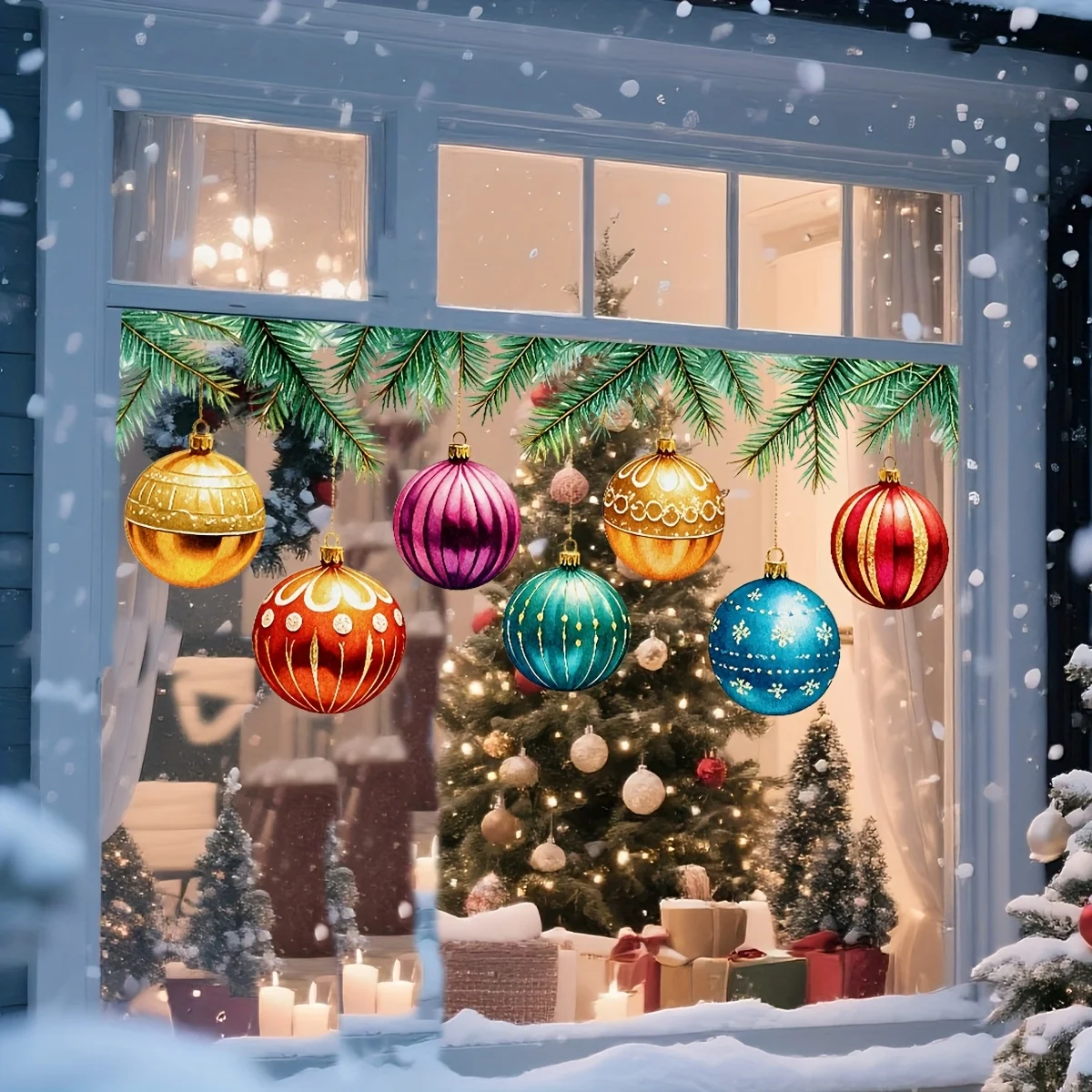 

Christmas Pine Bow Ornament Wall Stickers New Year Home Decoration Mural Festival Bedroom Living Room Decor Removable Wallpaper