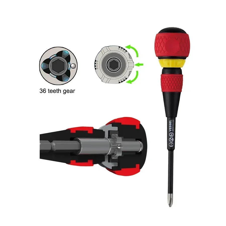 VESSEL NO.2200 5Pcs Set 5 Pcs Ball Ratchet Grip Screwdriver Set Suitable for Phillips and Slotted Screws hand tools Electro -