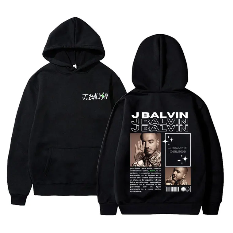 

Singer J Balvin Double Sided Print Hoodie Men Women Casual Fleece Cotton Pullover Hoodies Male Fashion Hip Hop Hooded Sweatshirt