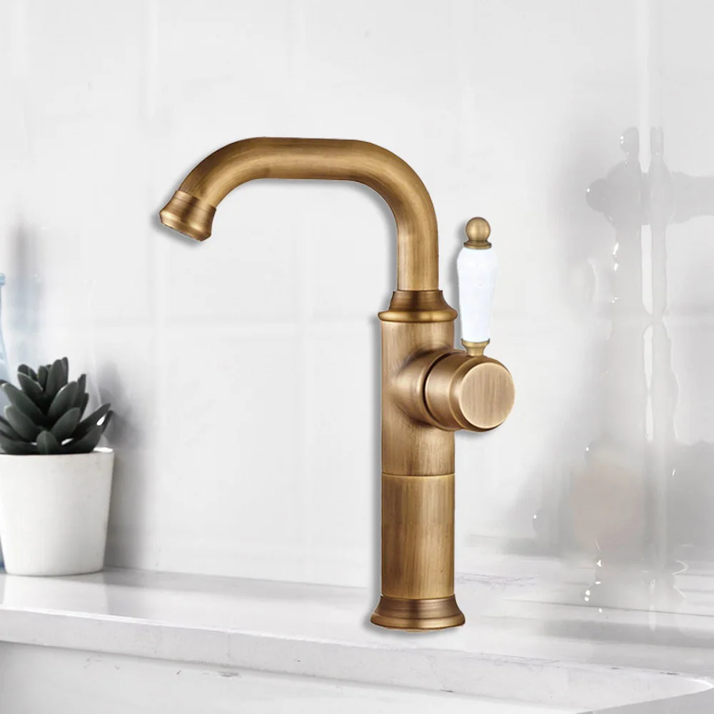 

Antique Brass Kitchen Wet Bar Bathroom Vessel Sink Faucet Single Hole Swivel Spout Mixer Tap asf945