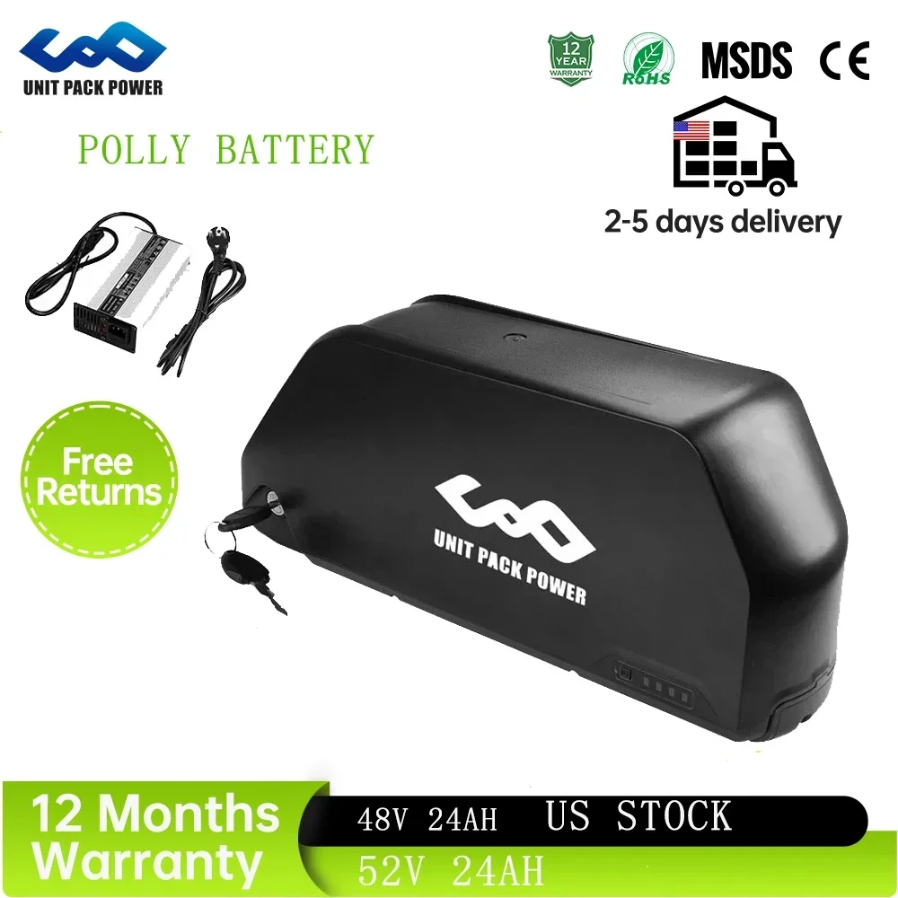 

21700 EBike Battery L-G 52V 48V 24AH Downtube Jumbo Polly Battery Pack for Scooter 500W 750W 1000W 1500W 2000W Bafang Motor Kit