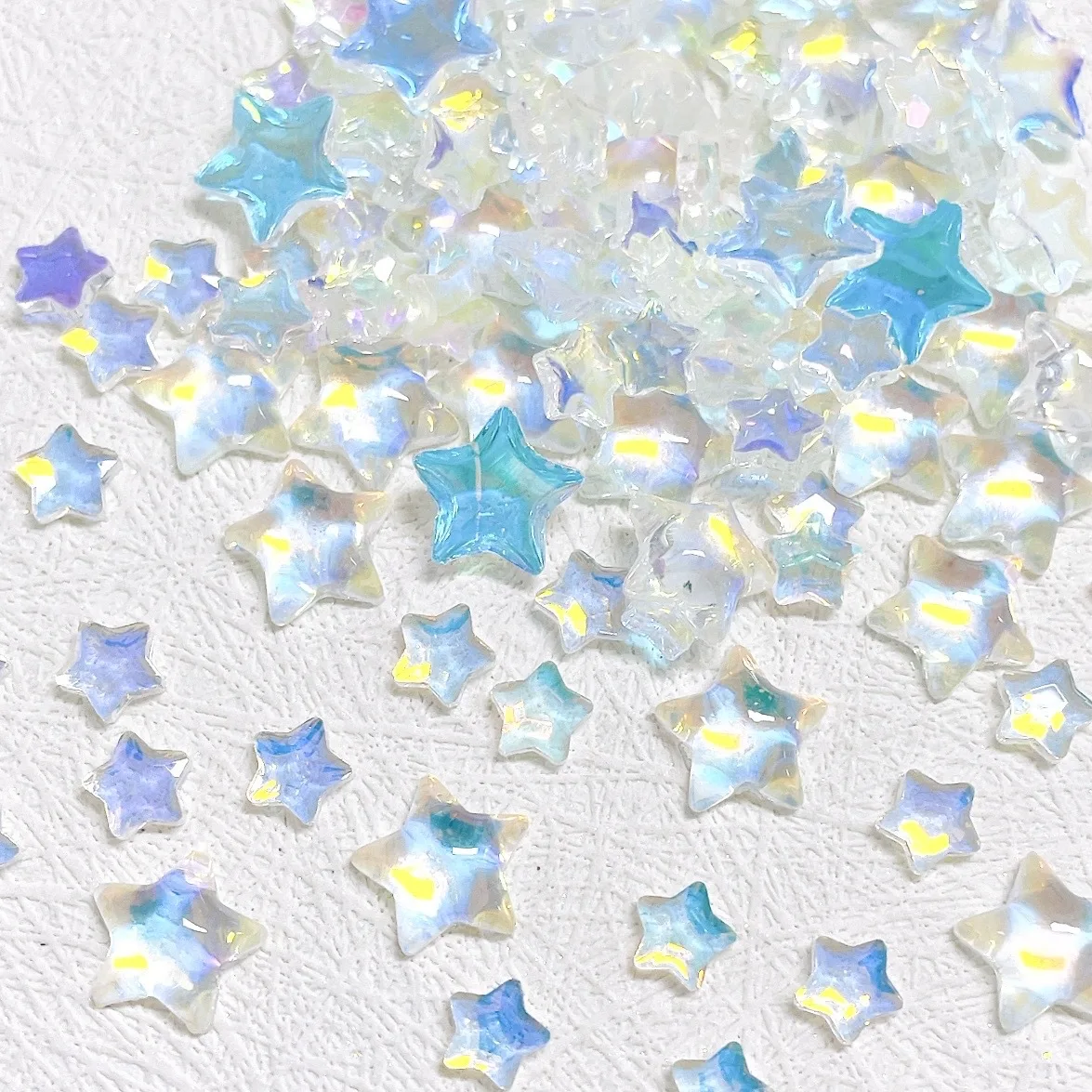 30PCS 6MM 10MM Clear Auroral Flat Back Stars Nail Art Charms Rhinestones Accessories 3D Nails Decorations Supplies Materails