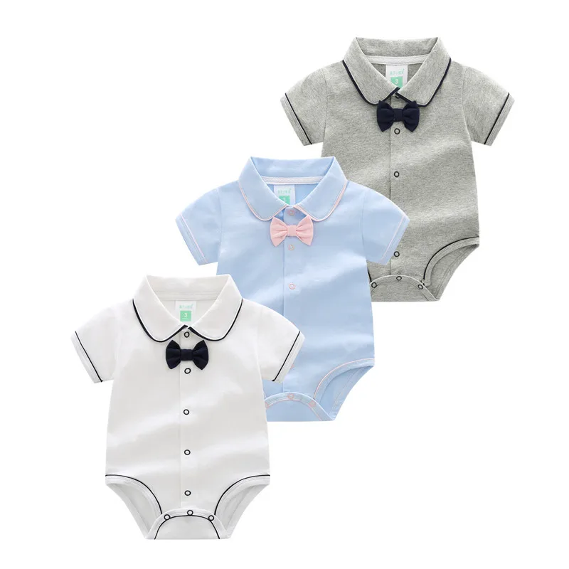 Baby Bodysuit Litte Boy Summer Thin Short-sleeved Rompers Baby Boys Bow Tie Climbing Suit