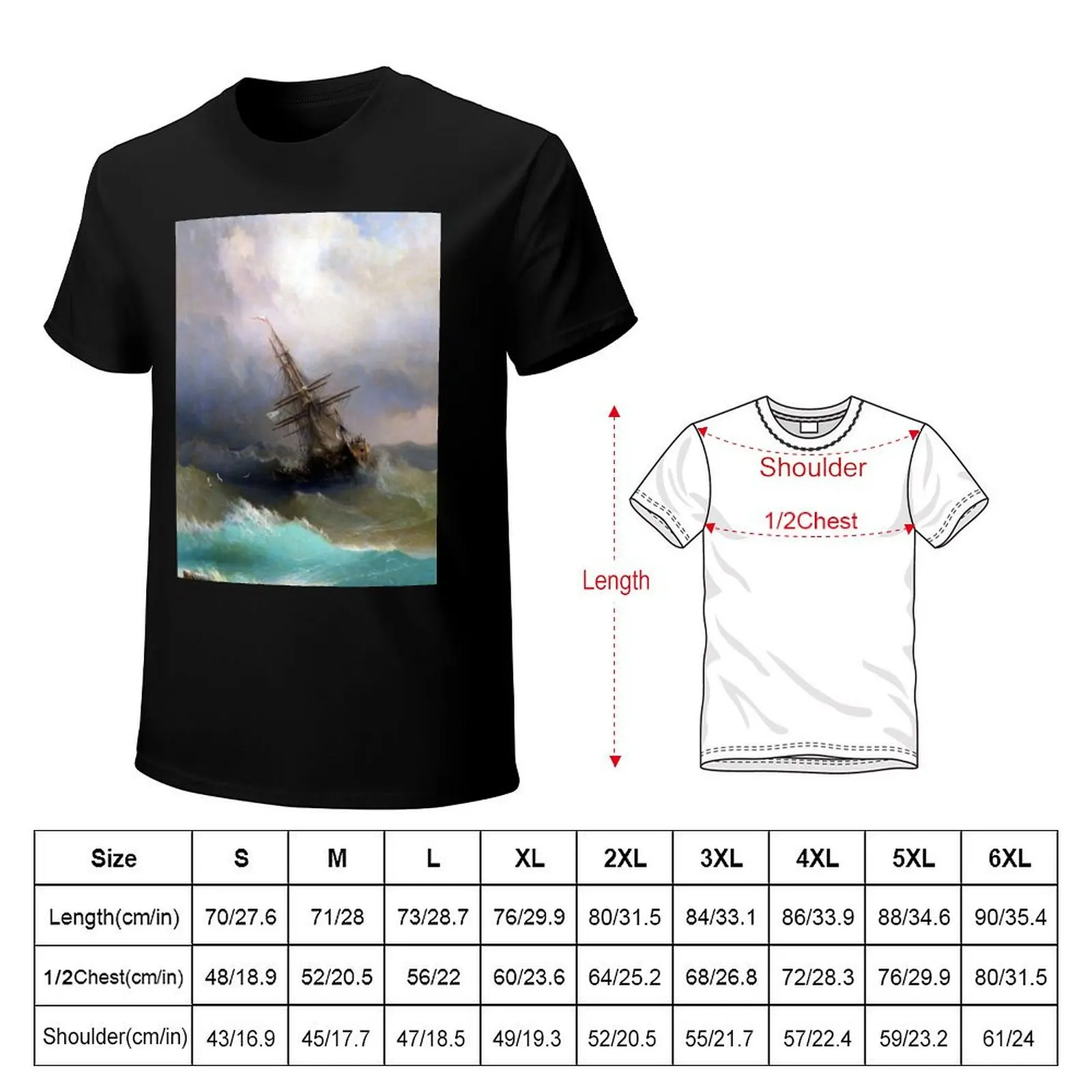Ship in the Stormy Sea Ivan Aivazovsky T-Shirt Breathable Mesh Panel T-Shirt