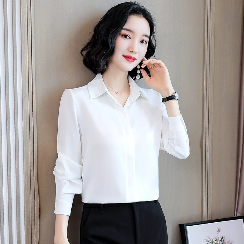 Long Sve Silk Irt Damen Frühling Herbst Faion 2025, New Midlife Mom's Irt High-End-Seidenoberteil, Pendler-Sle-Sle...