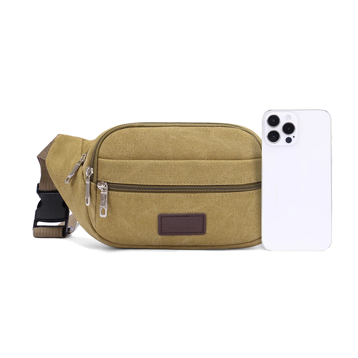 Canvas Waist Fanny Pack For Men Adjustable Wide Belt Multi Zip Pocket Dual Use Crossbody Bag For Sport Travel Daily Walk
