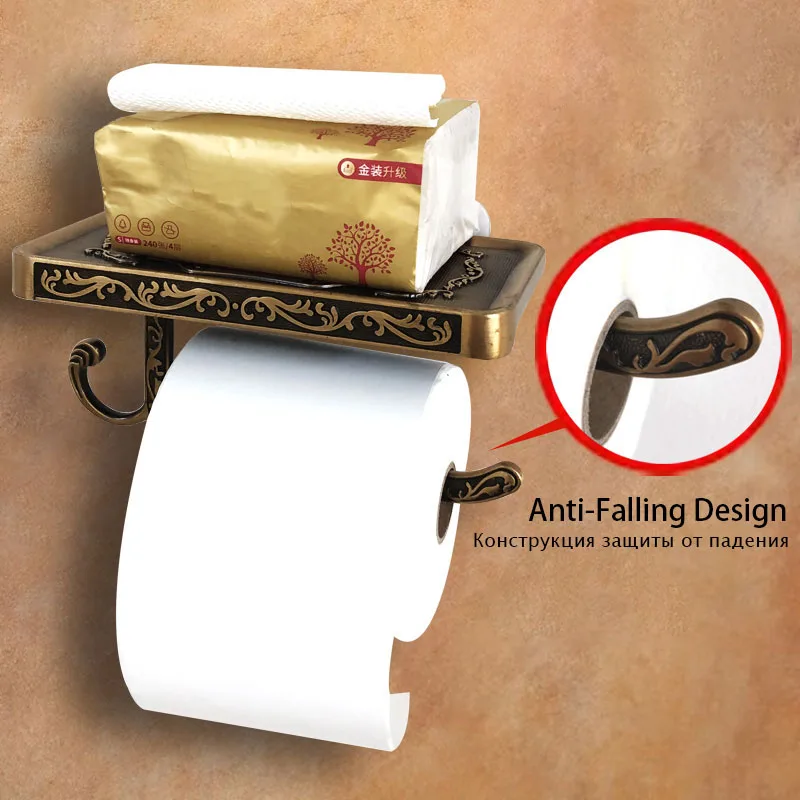 WC Tissue Holder with Cell Phone Partition Nail Free Bathroom Toilet Paper Holder 3M White Antique Paper Towel Holder with Hook