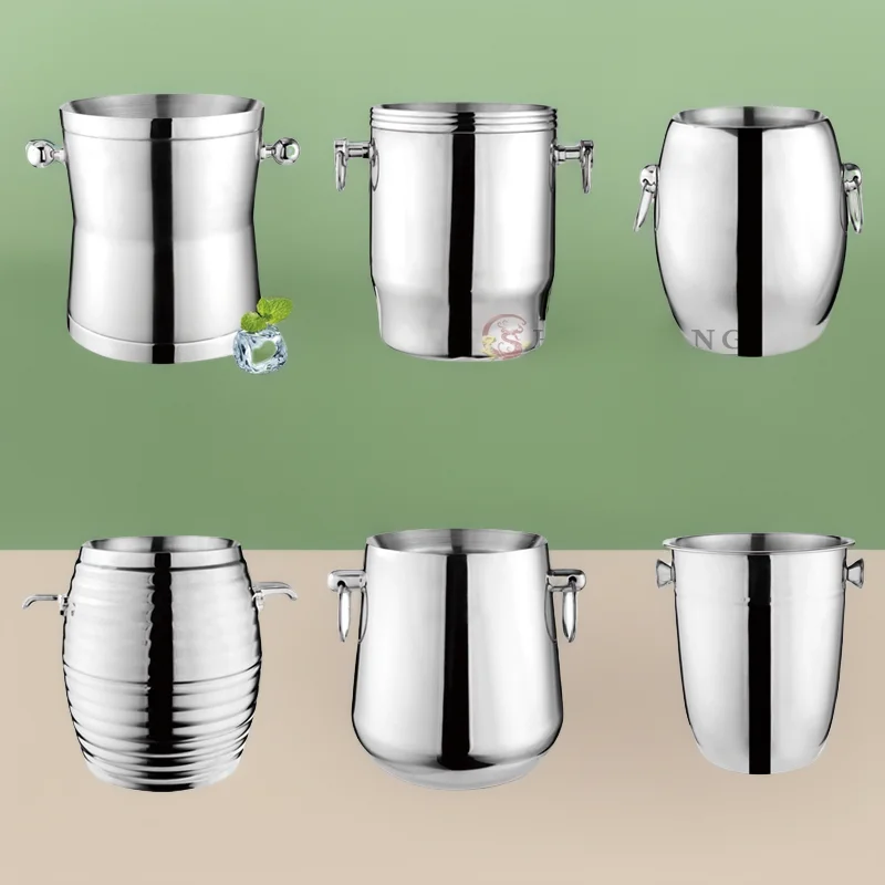 Stainless steel double-layer thickened British French Japanese champagne bucket Western Hong Kong champagne bucket enlarged luxu