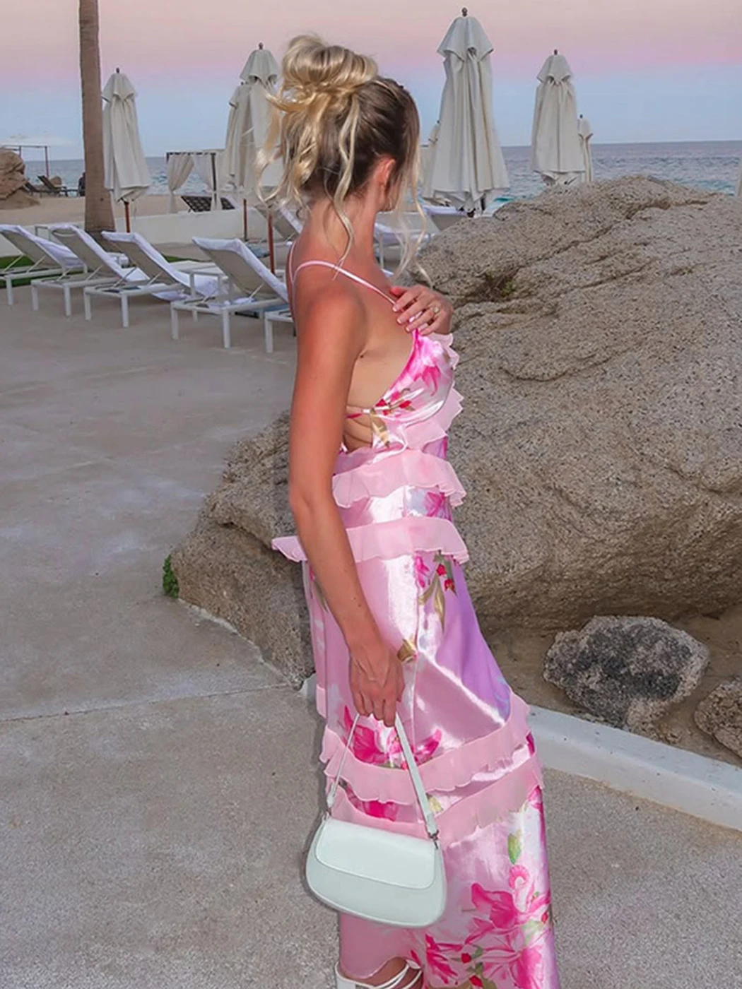 Em camadas babados retalhos vestidos de impressão floral feminino verão com decote em v sem mangas cinta sexy robes elegante vestido de festa à noite