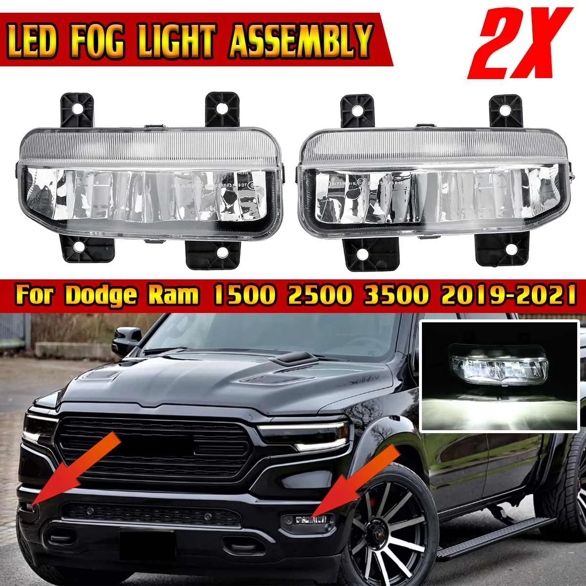 Pair LED Car Front Bumper Fog Lamp Light Headlights For Dodge Ram 1500 2500 3500 DT 2019-2021 Front Head Signal Lamp Assembly