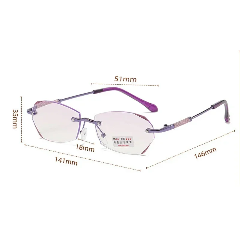 Ultra-light Metal Rimless Reading Glasses Ladies Fashion Diamonds Fine Flash High-definition Anti-blue Light Presbyopia Glasses