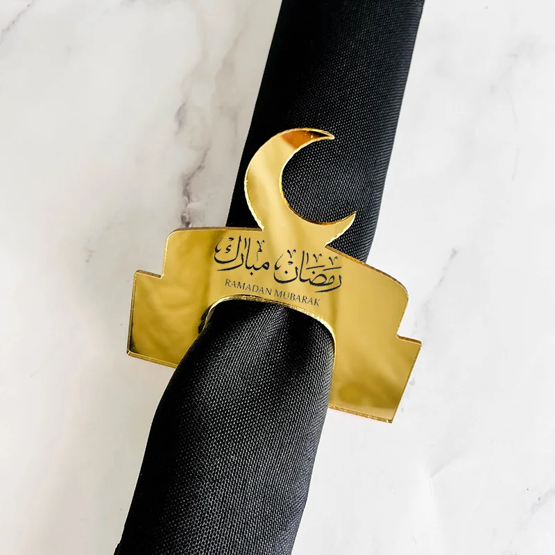 4pcs gold Arabic Ramadan Kareem Eid Mubarak napkin rings Muslim Islamic family Iftar al-Fitr Al Adha party table decoration gift