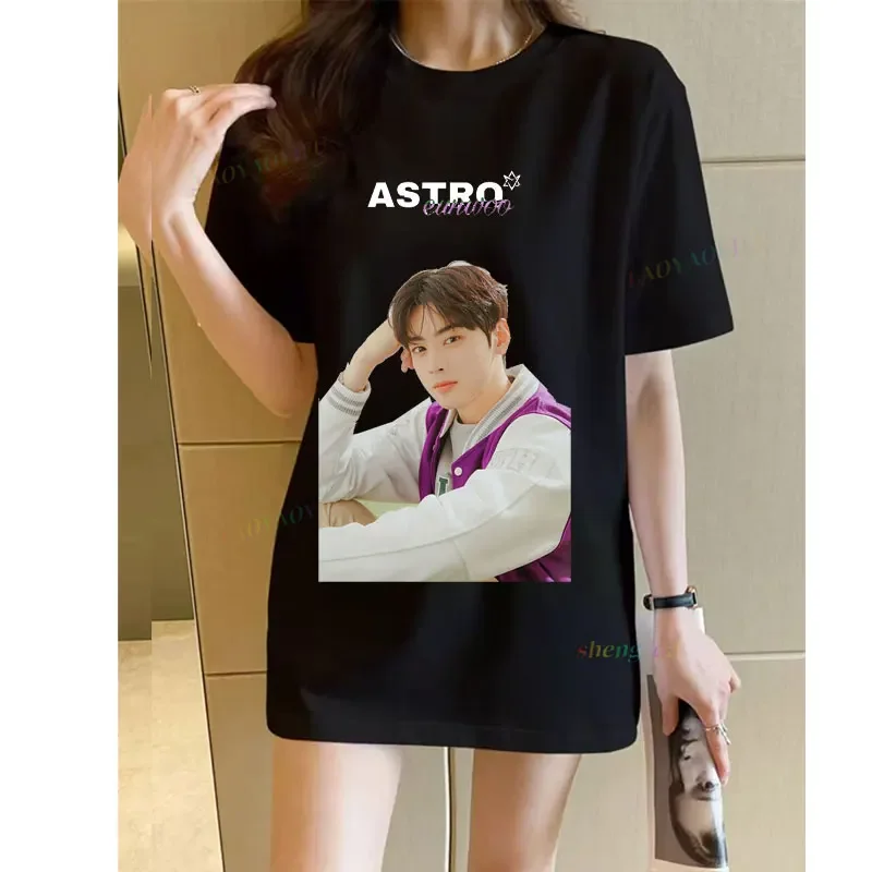 Cha Eun Woo Y2k Clothes Vintage Women's T-shirt Idea Woman Clothing Funny Graphic Tops Korea Singer Top Kpop T-shirts Gift