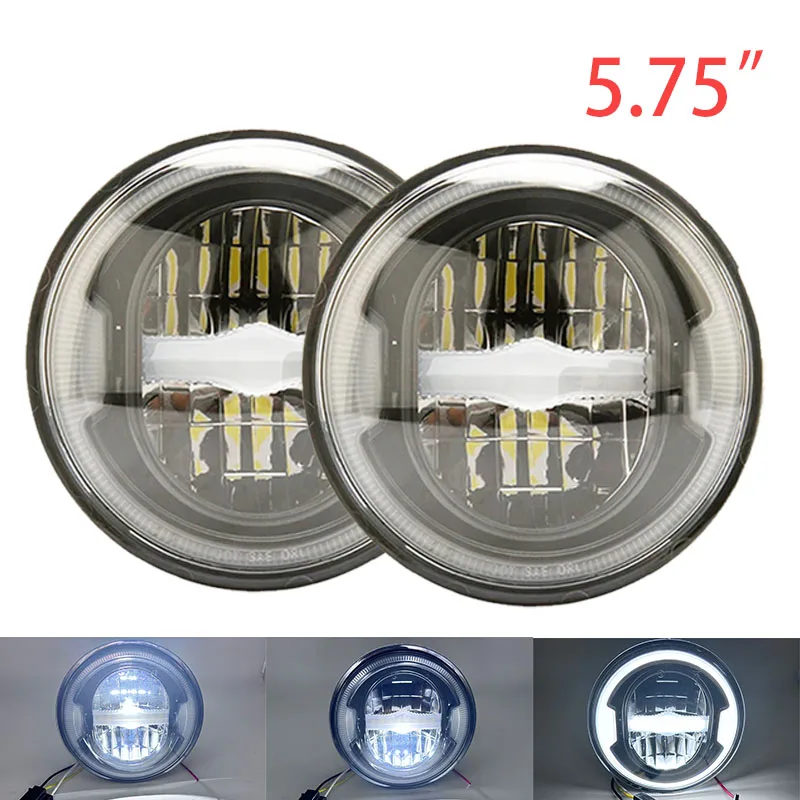 5.75 Inch LED Headlight Projector Halo Ring H4 Motorcycle 5 3/4