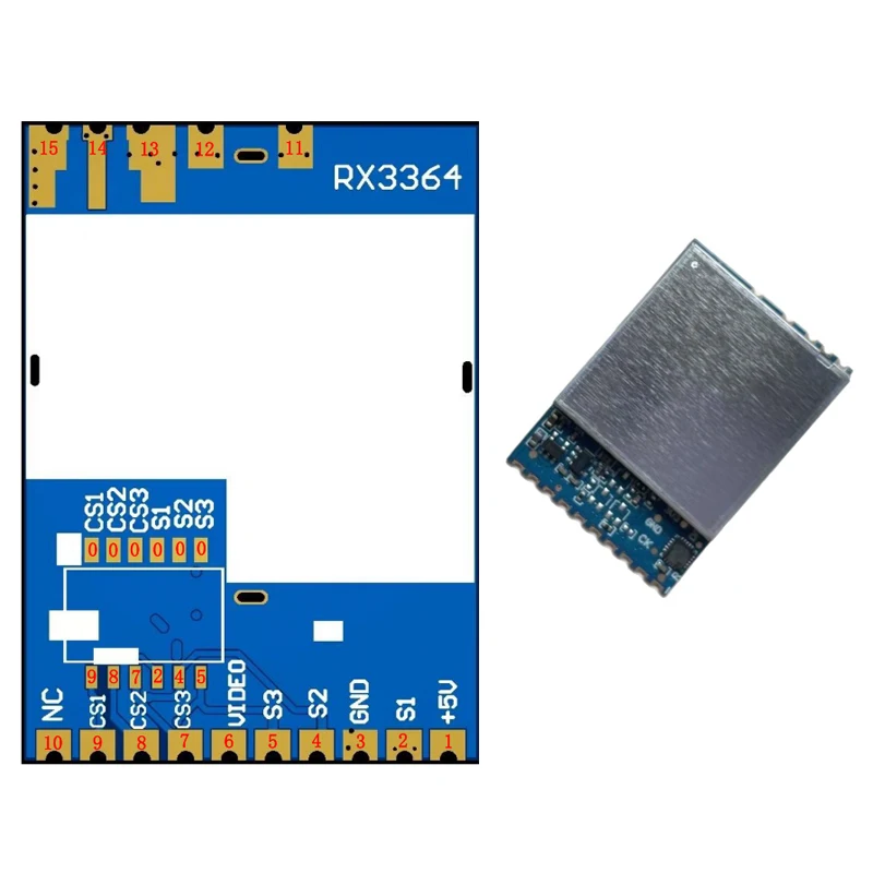 

1PC RX3364 Receiver 3.3GHz 3060-3500MHz FM/PLL Video RX Module with RF Signal Strength Indicator for FPV Drone/Monitoring System