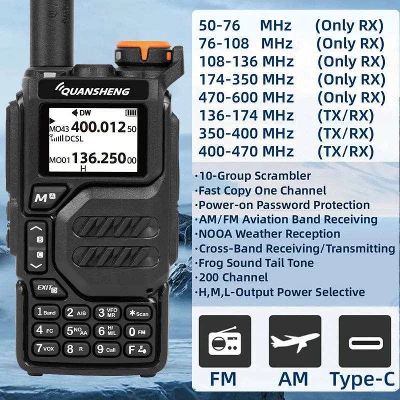 Quansheng UV K5 Walkie Talkie Radio portatile Am Fm stazione di comunicazione Radio bidirezionale amatoriale Ham Wireless Set ricevitore a lungo raggio