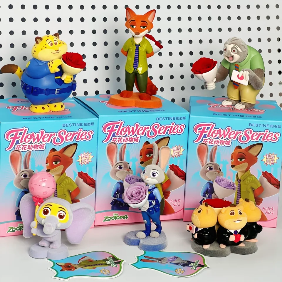 Echte Disney Zootopia Flower Series Judy Rabbit Nick Fox Flash Benjamin Massaal Trendy Blind Box Trendy Schattig Mdel Pop Speelgoed