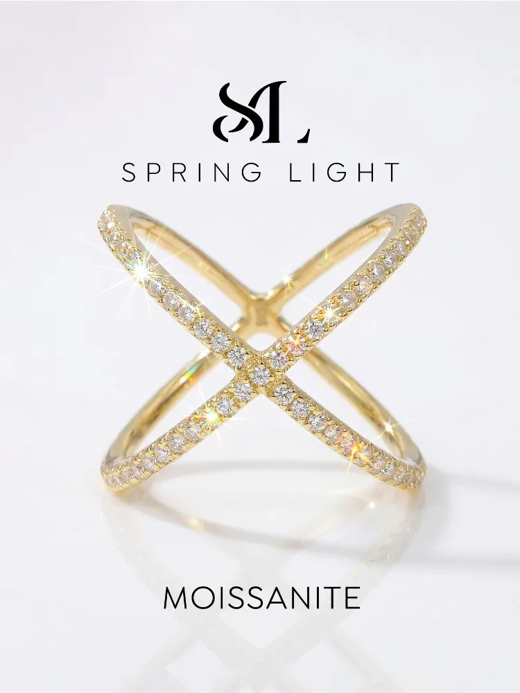 High Quality Simple Elegant Real Moissanite Diamond  X Shaped Wedding Ring for Women Party Anniversary Fashion Jewelry