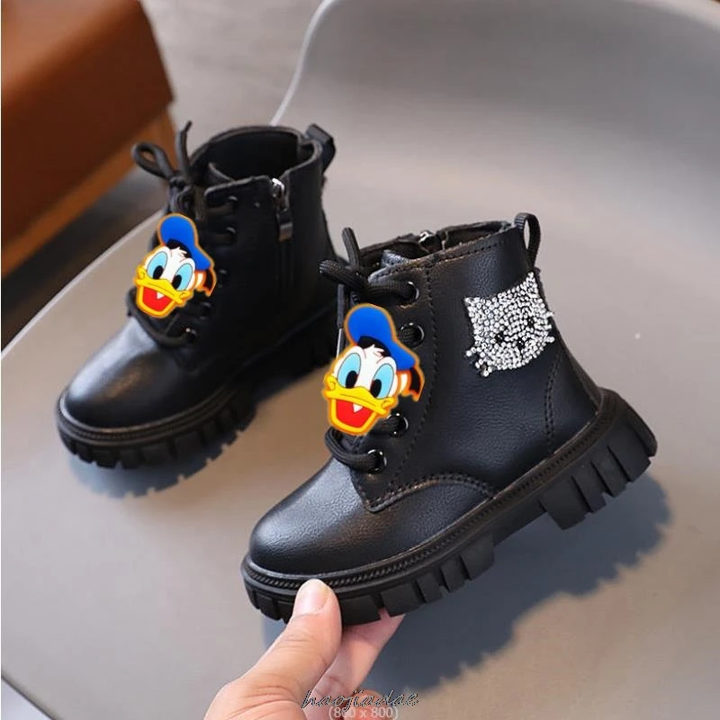 Stivali moda per bambini Mickey Minnie Sneakers punto scarpa ragazzi antiscivolo in pelle PU cerniera laterale bambino scarpe Casual per bambini