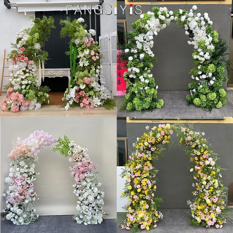 

White Green Plant Wedding Backdrop Horn Arch Frame Floral Arrangement Rose Eucalyptus Leaf Table Centerpiece Ball Window Display