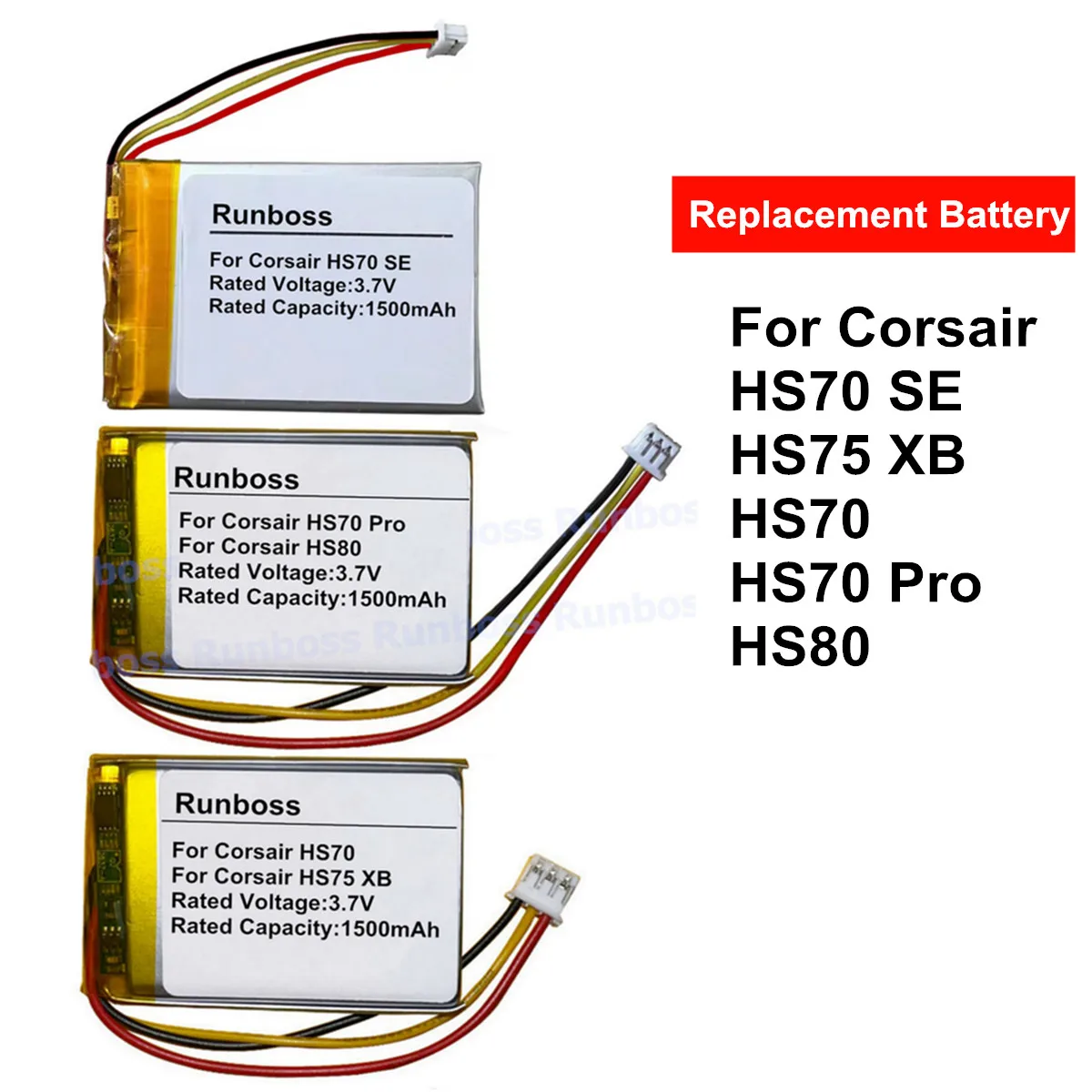 

Replacement 1500mAh 3.7V Headset Battery For Corsair HS70 SE HS75 XB HS70 Pro HS80 Wireless Headphone