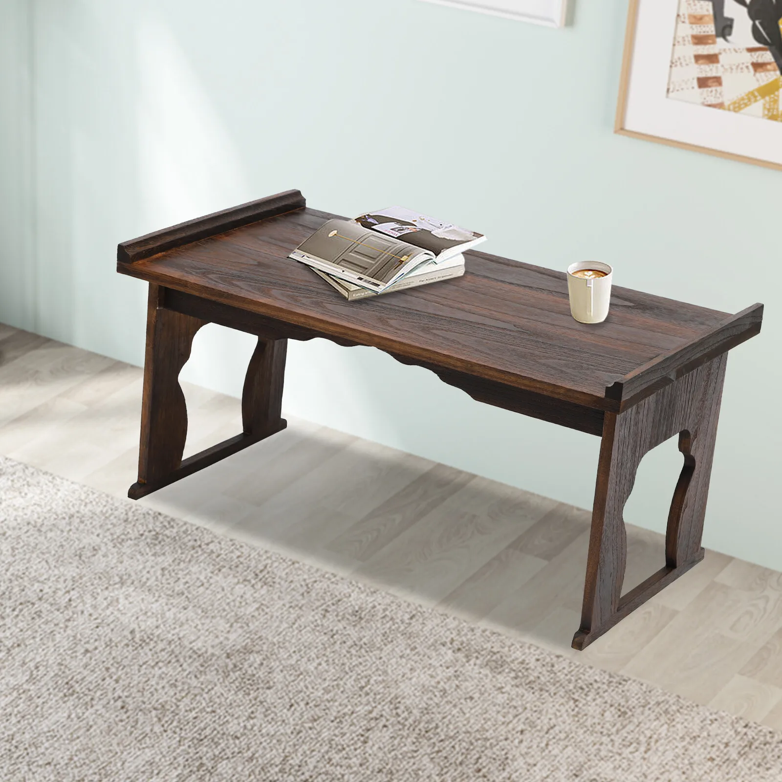 طاولات المقهى طاولة أرضية خشبية قابلة للطي على الطراز الياباني لشاي القهوة 32 × 18 #4