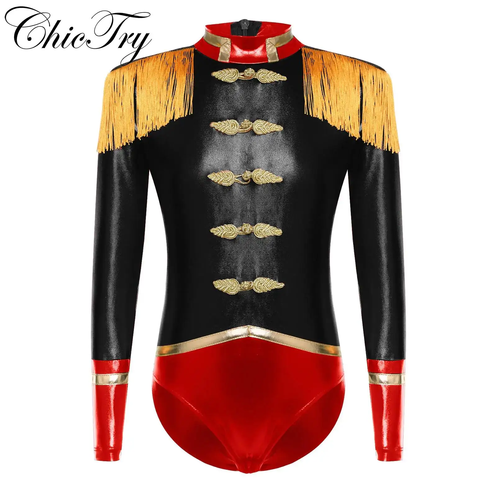 

Kids Girls Circus Ringmaster Costume Halloween Cosplay Leotard Long Sleeve Tassel Epaulets Bodysuit Masquerade Party Dress Up
